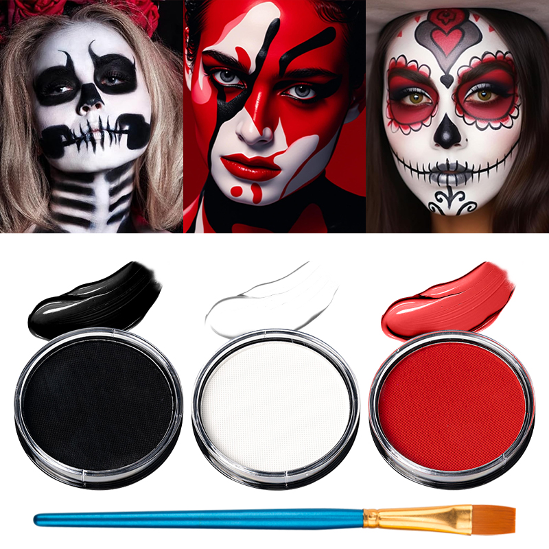Cosplay Prop Paint - 3-delige zwart-wit-rode watergebaseerde schminkset met gratis